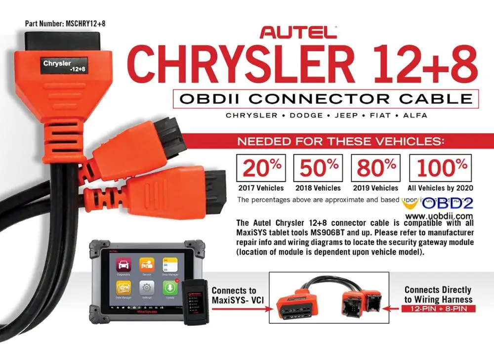 Быстрая доставка программного кабеля для Chrysler с разъемом 12+8 для Autel DS808 Maxisys 906 908 PRO ELITE адаптер Chrysler.