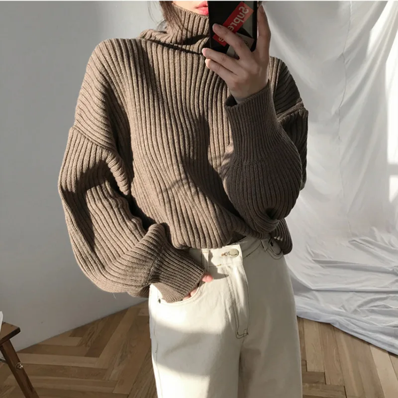 

2020 thick turtleneck sweater women's mid-length autumn Korean version loose and lazy outer wear pullover long-sleeved sweater