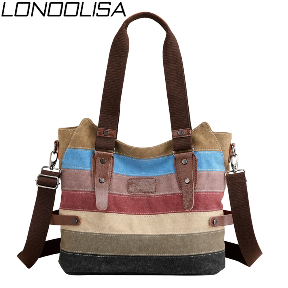 Женская Холщовая Сумка через плечо Повседневная сумка в полоску стиле ретро