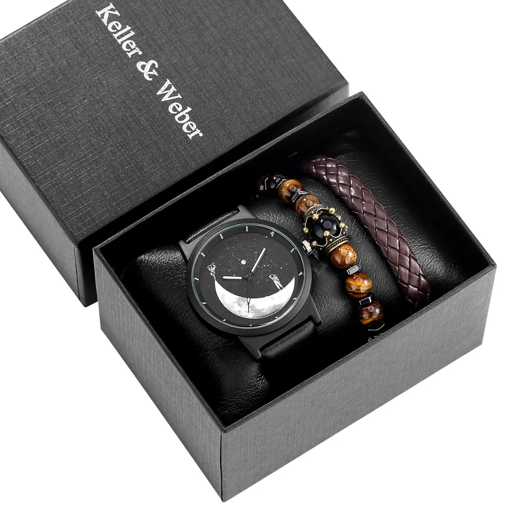 Мужские часы браслет подарочный набор кварцевые с рисунком астронавта мужские