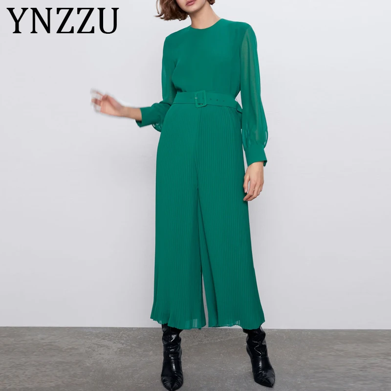 YNZZU Элегантные зеленые плиссированные комбинезоны 2020 весенние женские с длинным