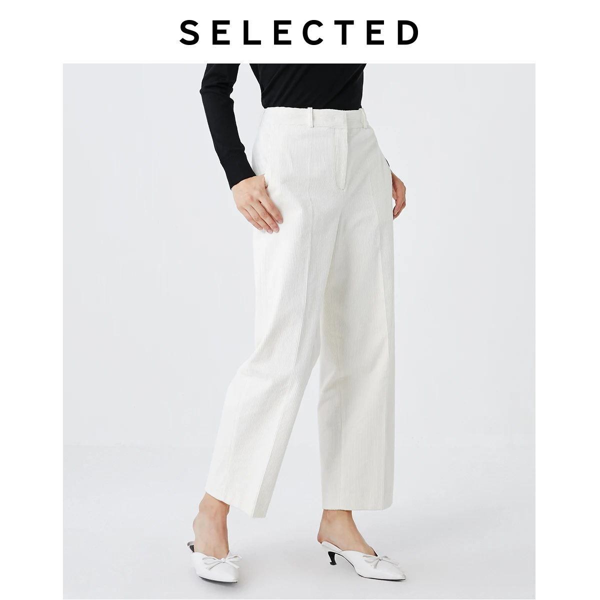 Женские прямые вельветовые однотонные брюки со средней посадкой S | 419418506 Женская