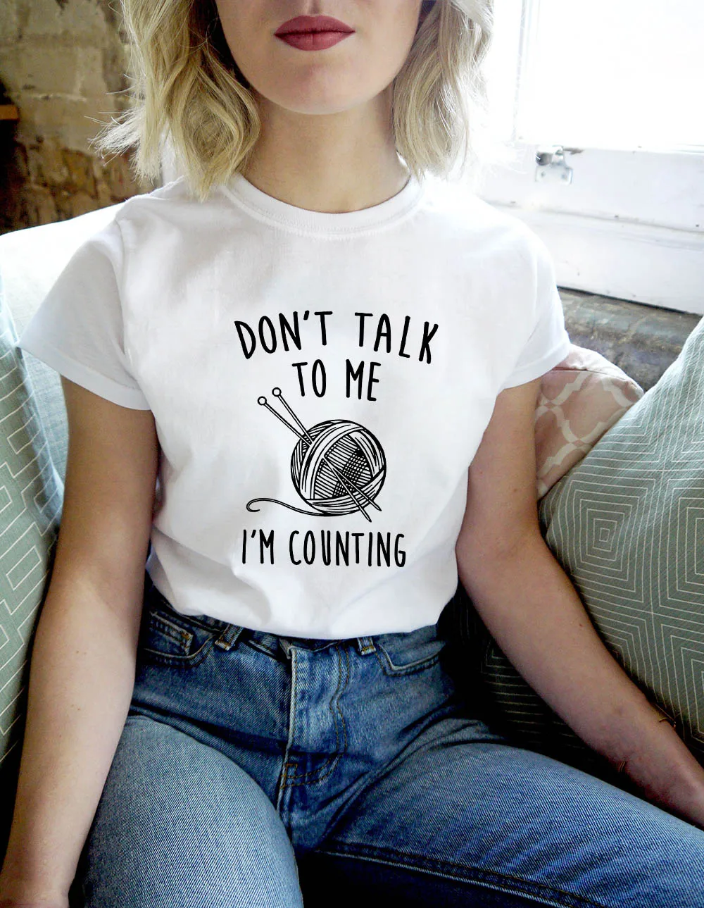 

Don't Talk To Me I Am Counting Knitting Crochet Print Women Funny T Shirts Tees Ladies Gift Graphic T-shirt Harajuku Tops