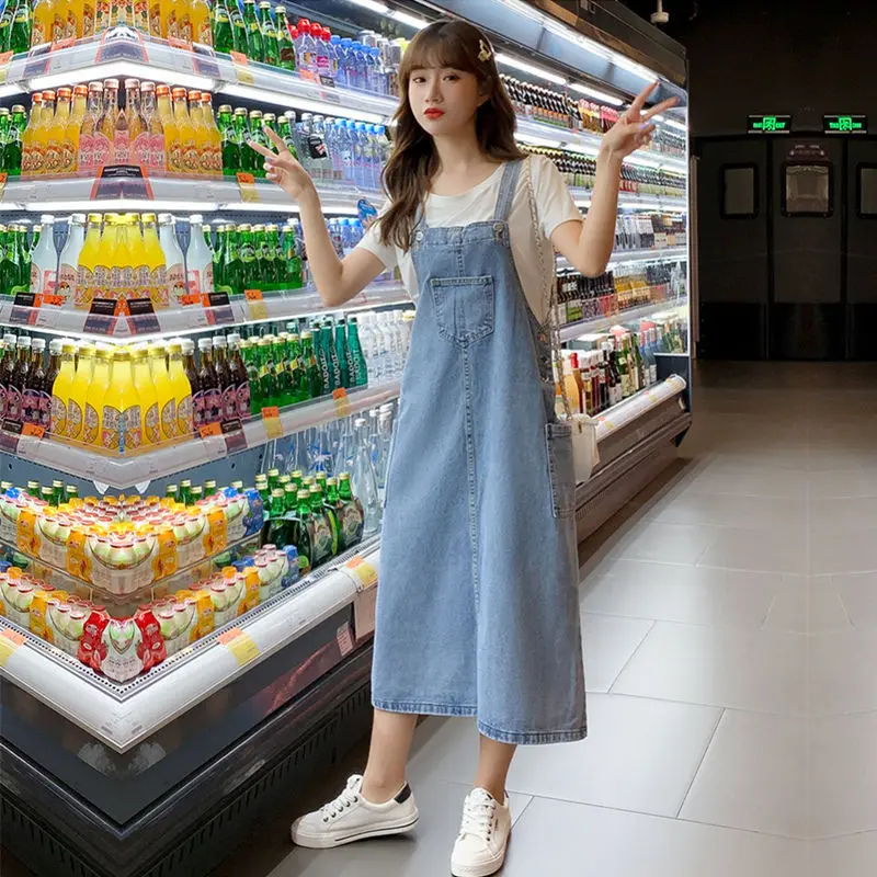 Платье женское джинсовое в Корейском стиле Однотонный сарафан на