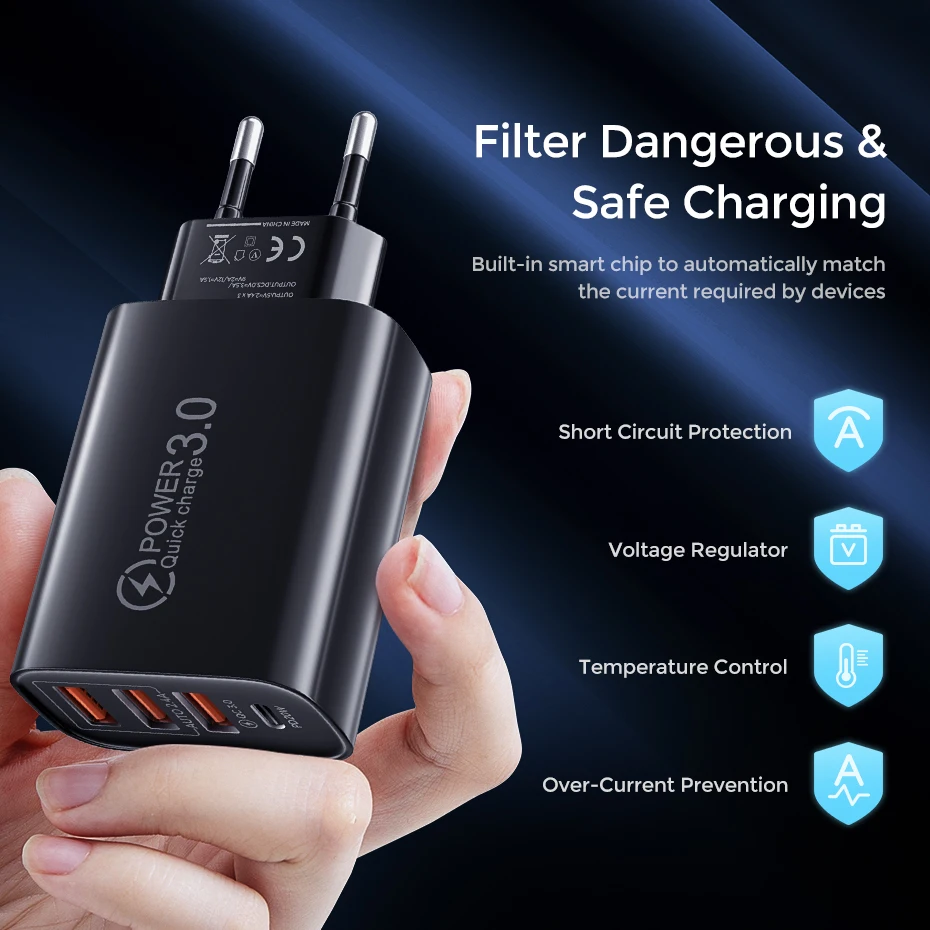 48w usb charger qc 3 0 type c pd fast charge for iphone 12 13 max samsung s21 huawei xiaomi mobile phone euus plug wall charger free global shipping
