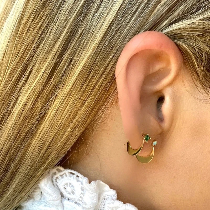 

AIDE Fashion Crescent Moon Stud Earrings For Women Elegant INS Colorful Zircon Piercing Earings Silver 925 Jewelry kolczyki