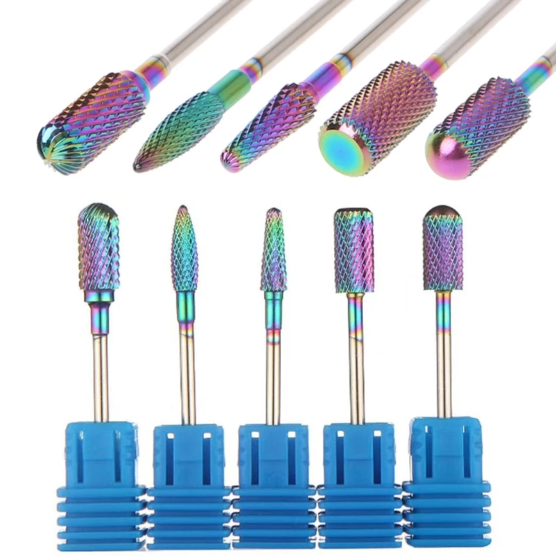 

10PCS Nail Drill Bits For Electric Drill Manicure Machine Accessory Rainbow Tungsten Carbide Ceramic Milling Cutter Nail Files