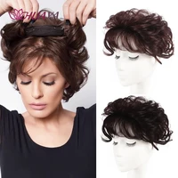 huaya short curly replacement hair piece with bangs cover white hair toupee clip in natural hair bangs fringe hair pieces