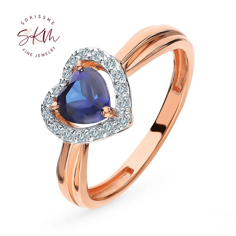 

SKM Vintage heart shape rings for women sapphire rings 14k rose gold Engagement rings designer Luxury Fine Jewelry