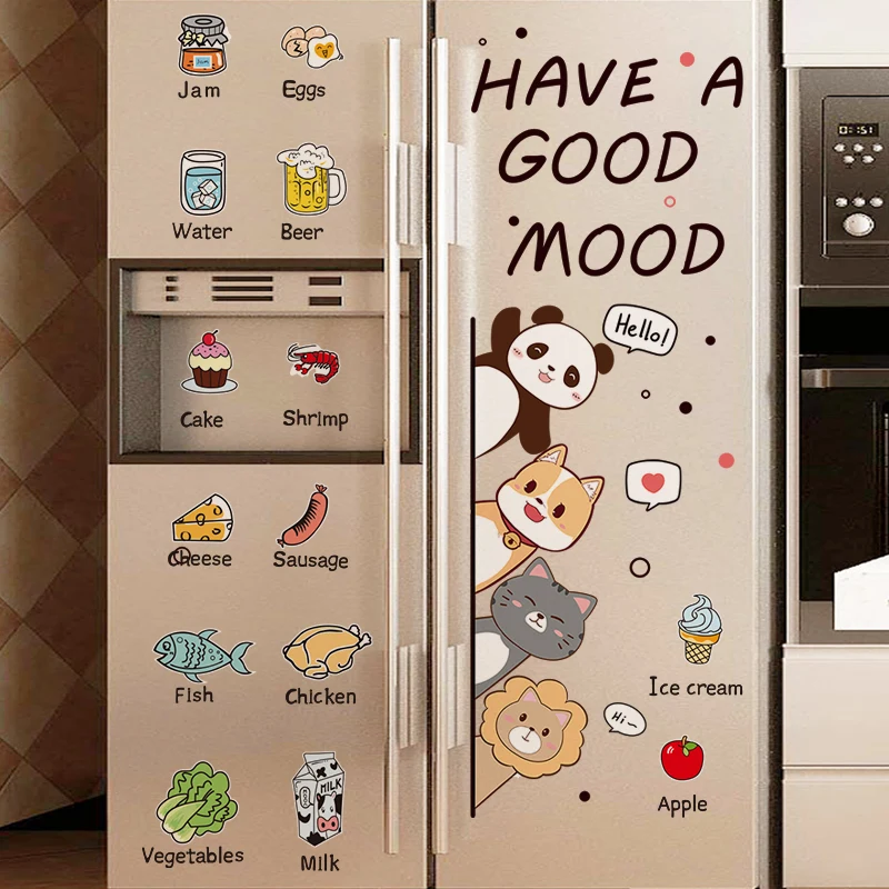 

[SHIJUEHEZI] Cartoon Animals Wall Stickers DIY Food Mural Decals for Kids Rooms Baby Bedroom Wardrobe Door Fridge Decoration
