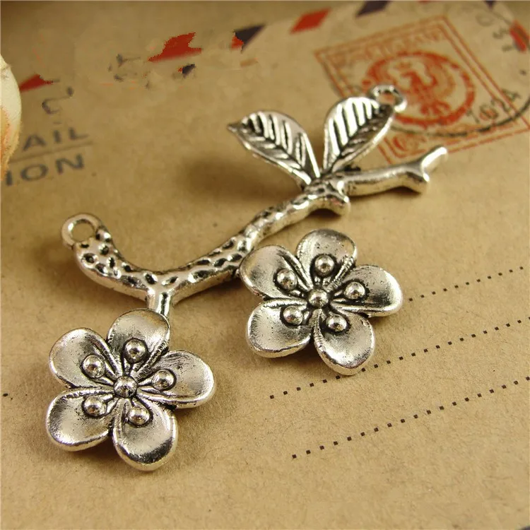 

30Pcs/lot Vintage Flower Charms 30*54MM Branch Flower Jewelry Accessories for Handmade