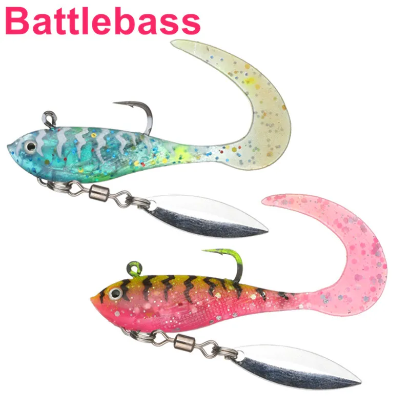 

BATTLEBASS Soft Bait With Rotating Spoon Fishing Lure 55mm 7g Shad Jig Wobblers Artificial Silicone Lures Bass Carp Leurre