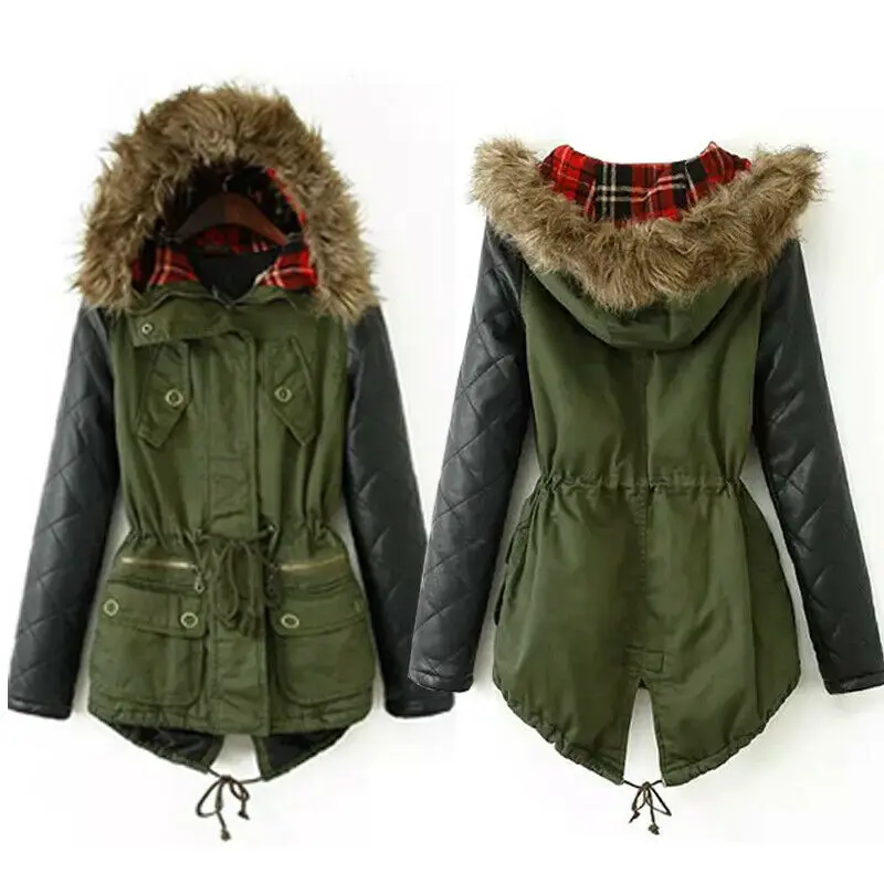 

Free shipping Womens Winter Long Down Cotton Parka Coat Warm Fur Collar Hooded Jacket Outwear