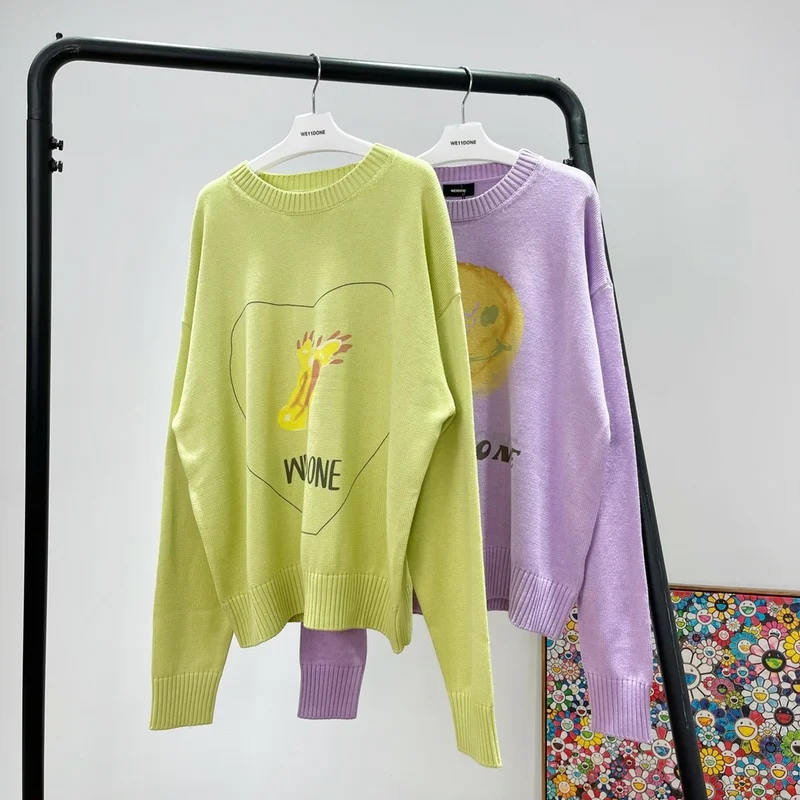 Высококачественный Фиолетовый Зеленый We11done винтажный свитер для мужчин 1:1