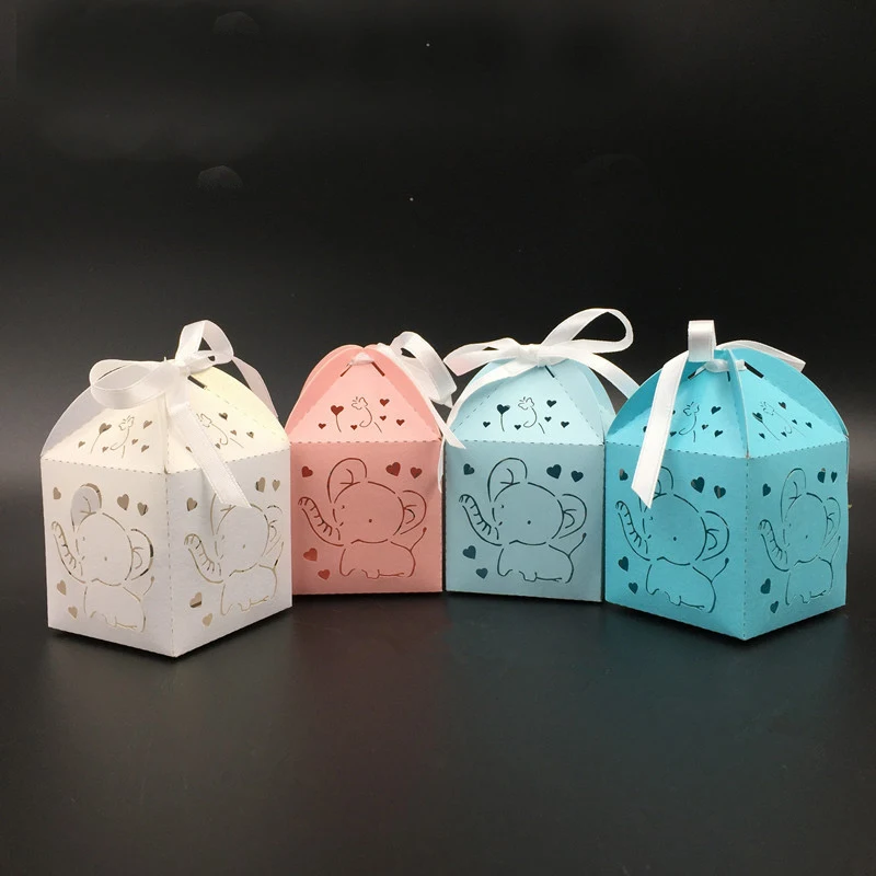 

10pcs Laser Cut Elephant Hollow Carriage Favors Box Gifts Candy Boxes With Ribbon Baby Shower Wedding Birthday Party Supplies