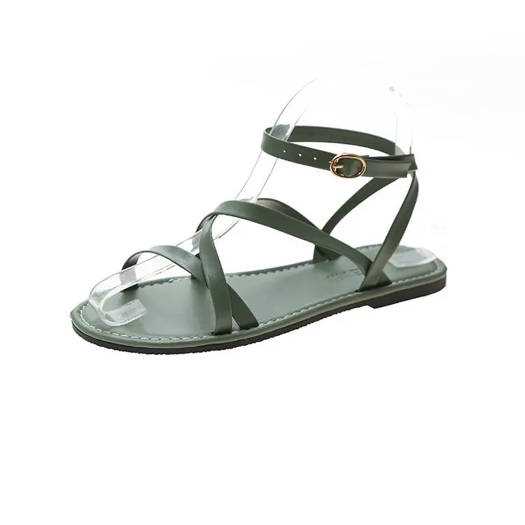 

Ankle Strap Clear Heels 2021 Sandals Black Shoes for Women New Beige Low Comfort Flat Fashion Gladiator Girls Summer Fabric Bas