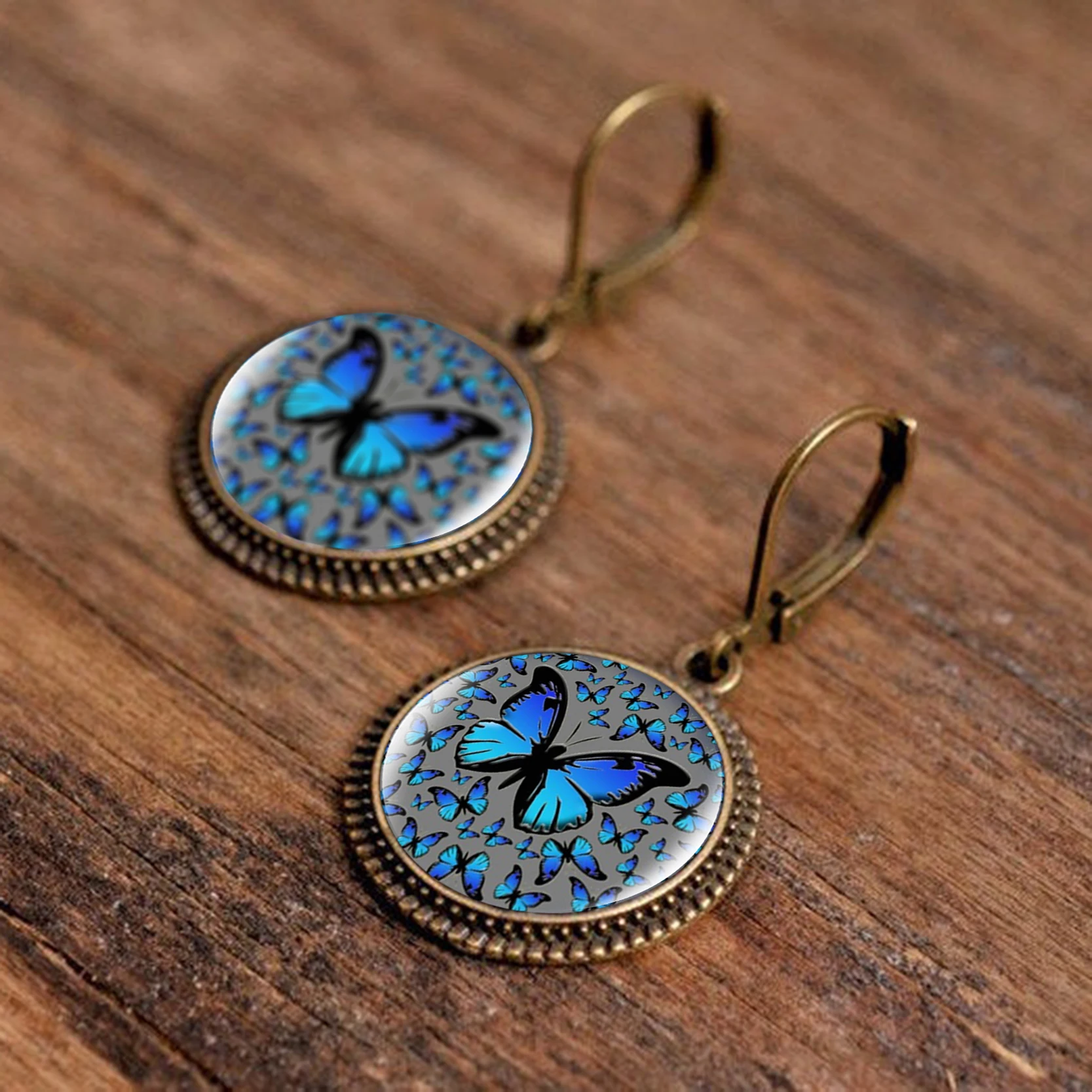 Винтажные серьги KCALOE стеклянный кабошон с бабочкой медные ушные крючки подарок