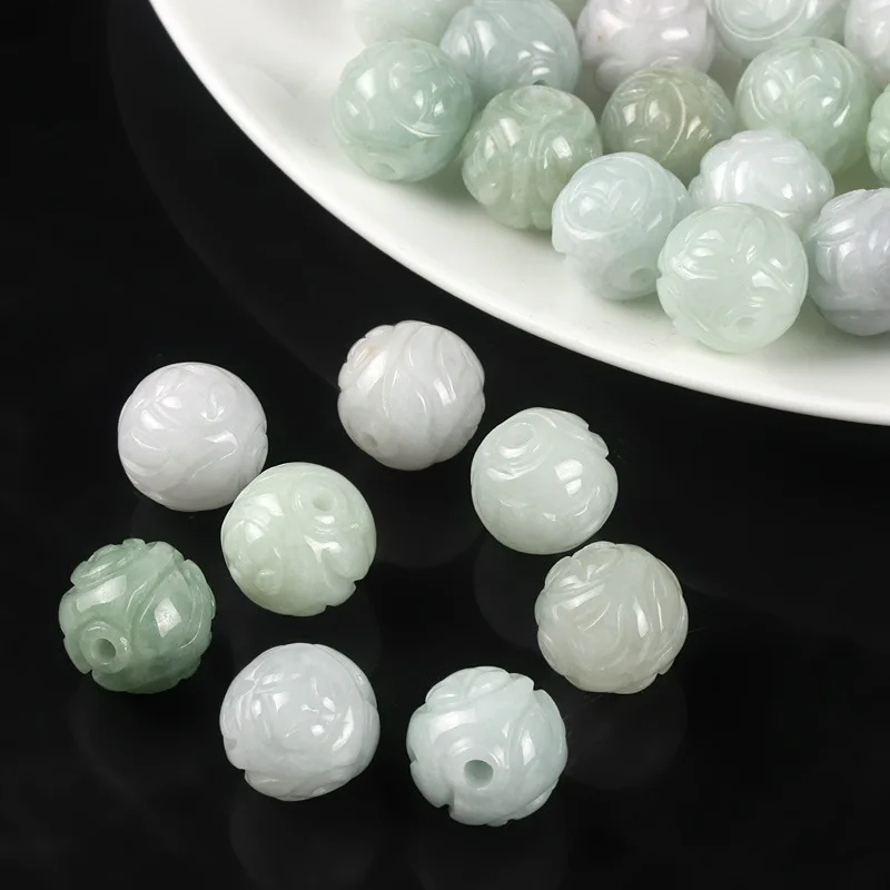 

5pc Natural Jade Emerald Lotus Bead 13mm Diy Accessorie Bangle Charm Jewellery Fashion Hand-carved Luck Amulet Jades Stone Beads