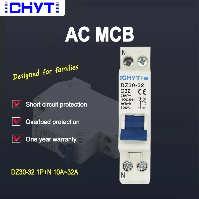 

ICHYTI TPN DZ30-32 1P+N Mini Circuit breaker MCB 10A,16A,20A,25A,32A