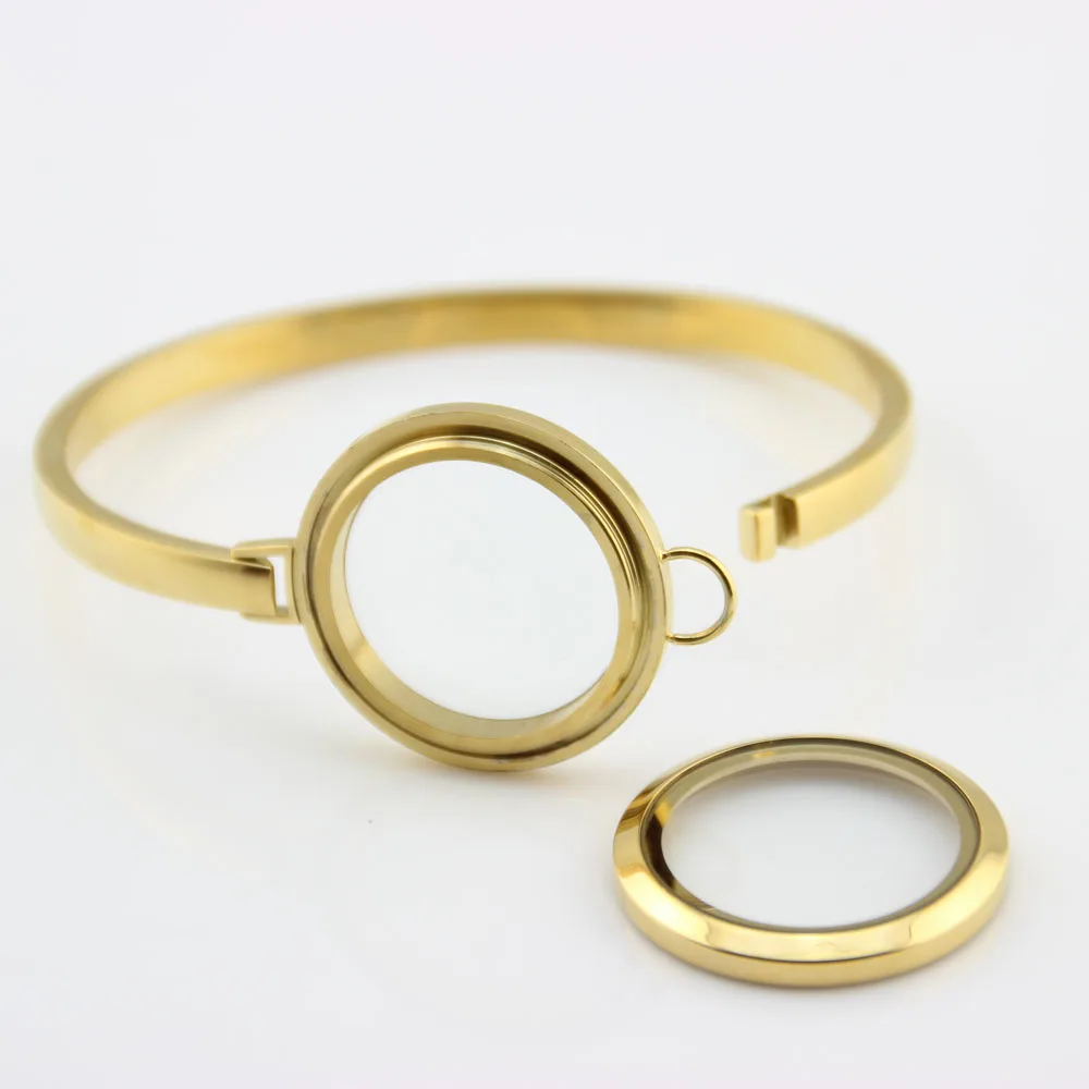 30 мм 25 Золотой Цвет 316L Нержавеющая сталь винт плавающей медальон Bangle7/8 дюймов с