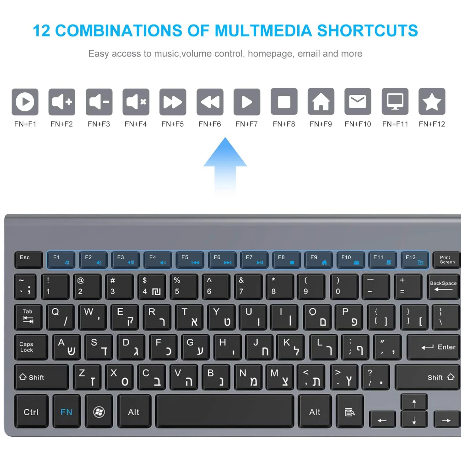 Иврит Английский персонажей низкий уровень шума 101 ключи тонкая беспроводная