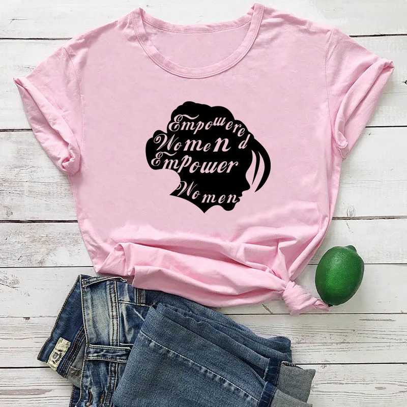 pink tee black text Женская графическая футболка Hipster мощная феминистка Женская винтажная рубашка гранж Хлопковая женская футболка гранж Цитата Топ - Цвет: pink tee black text