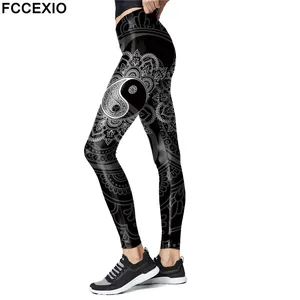 Леггинсы FCCEXIO с принтом мандалы Инь и Ян, женские брюки для тренировок с высокой талией, облегающие леггинсы с цветами, верхняя одежда фитнесс леггинсы
