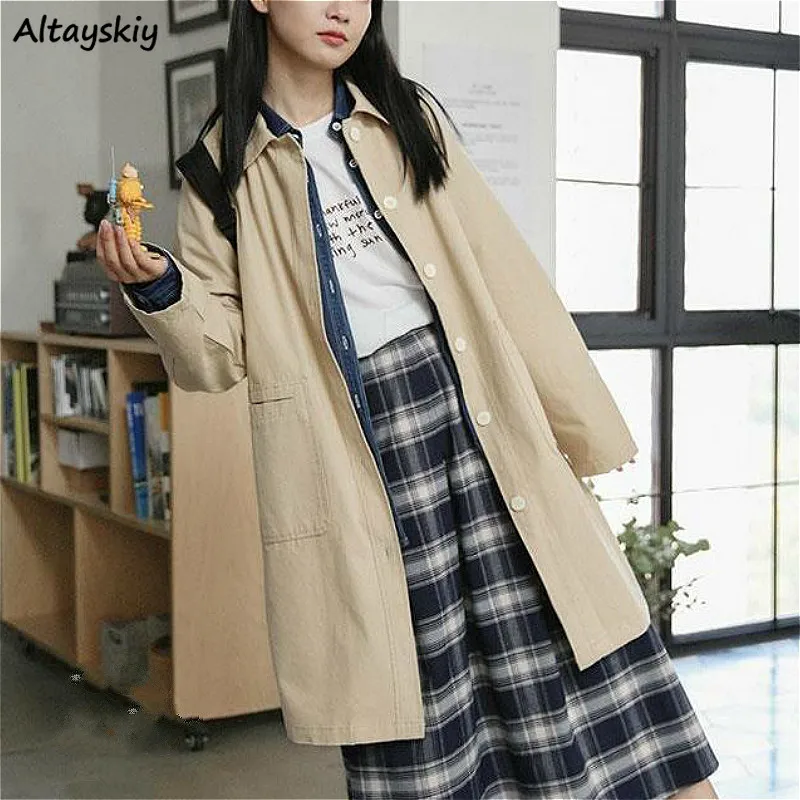 

Jackets Women Loose Spring Japanese Style All-match Students Preppy Causal Solid Long Sleeve Turn Down Collar Sweetie Simple New