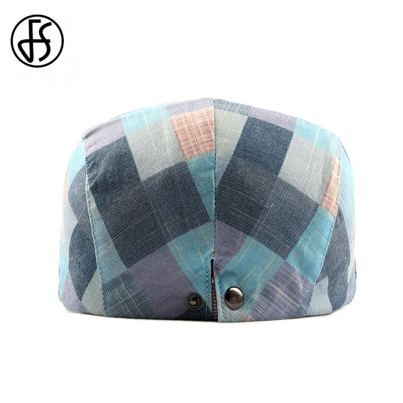 Кепка унисекс клетчатая на плоской подошве из хлопка весну/лето|Женские береты| |