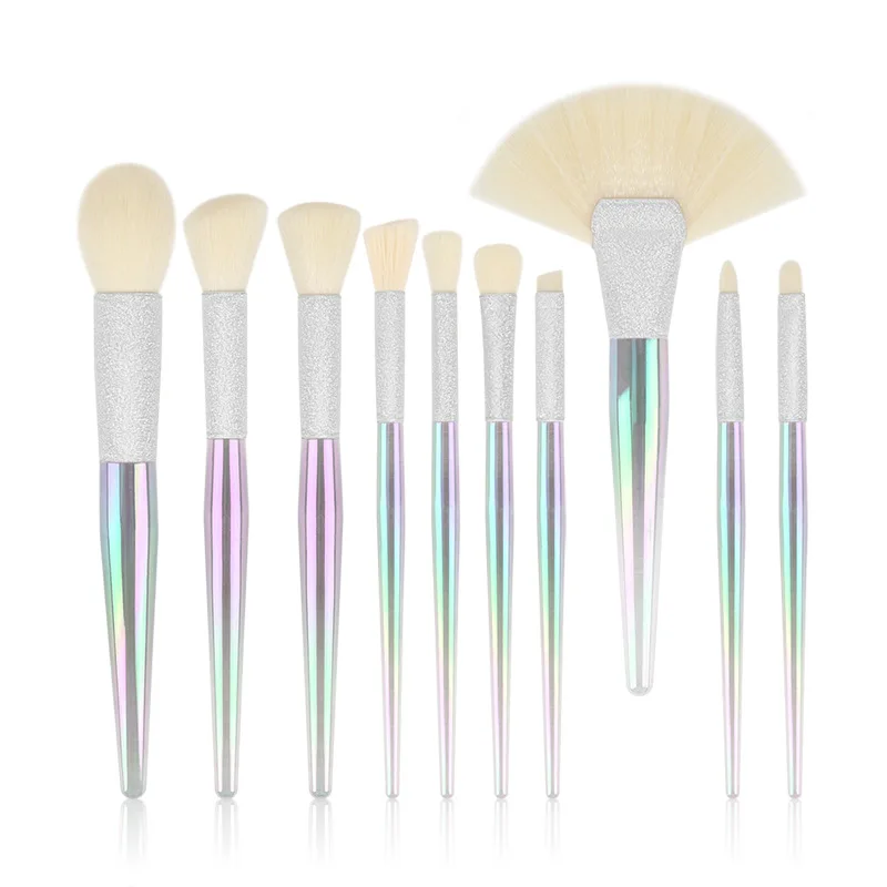 

10pcs Makeup Beushes Crystal Handle Fibre Hair Fan EyeShadow Powder Blush Brush Beauty Tools Make up Brush Set