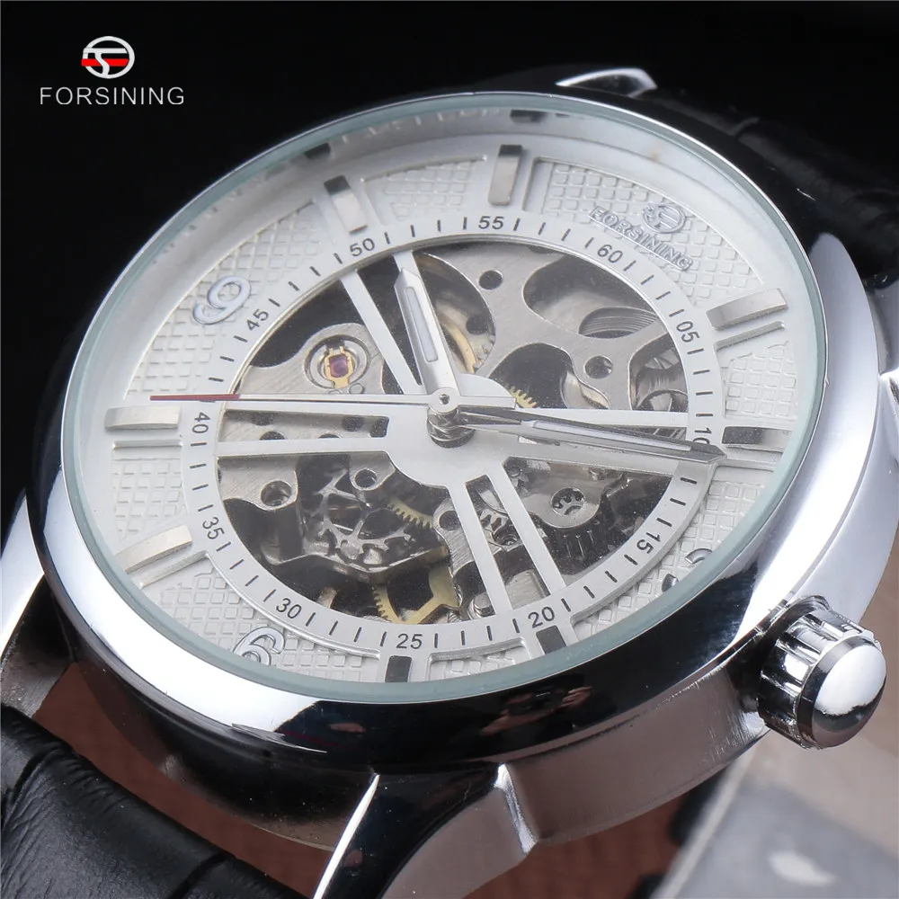 

New FORSINING Brand Casual Carving Dial Men Skeleton Watches Leather Strap Luxury Mens Mechanical Automatic Watch