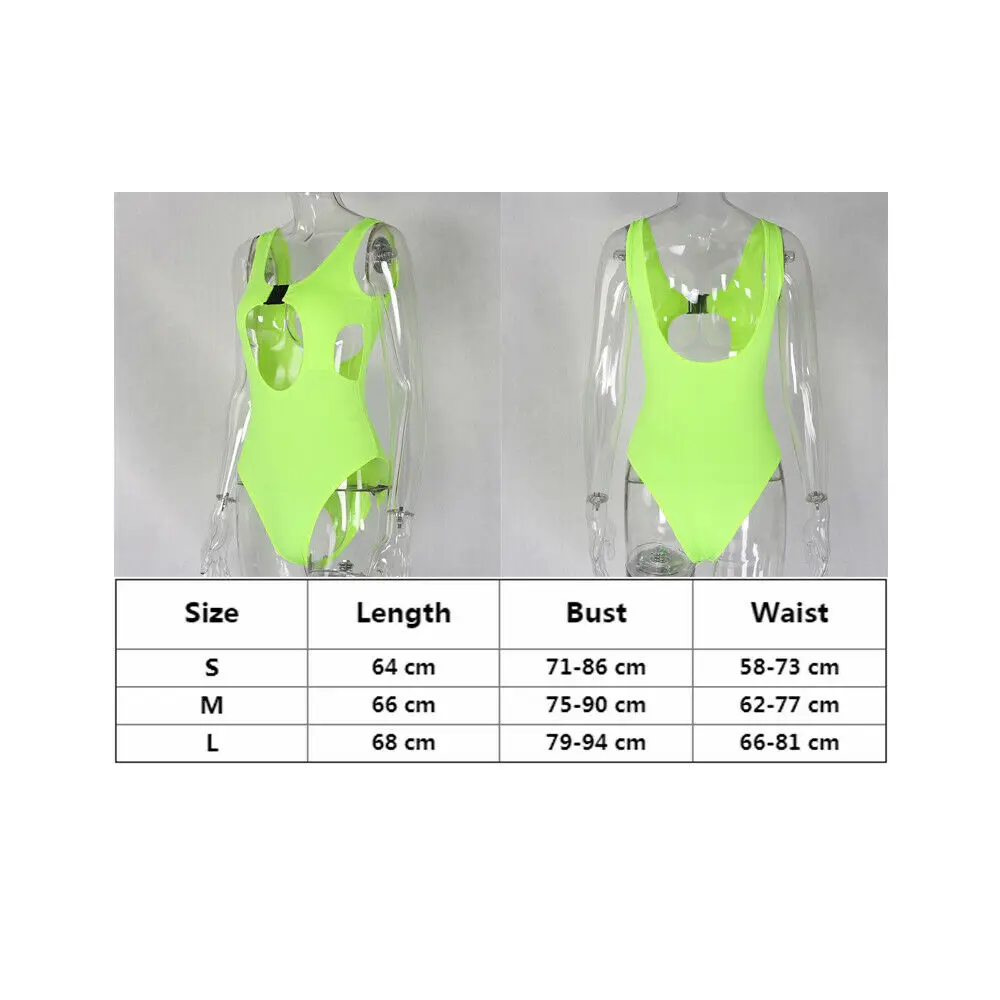 

UK NEW Women Fashion One-piece Swimwear Swimsuit Push Up Bikini Bathing Suit Solid Green Sleeveless Sexy Cool Bodysuit