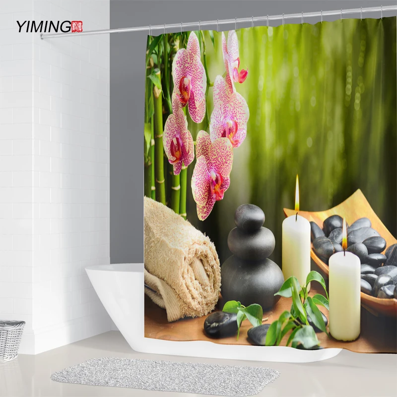 3D буддизм дзен бамбуковая галька печатная занавеска для душа Ванная комната