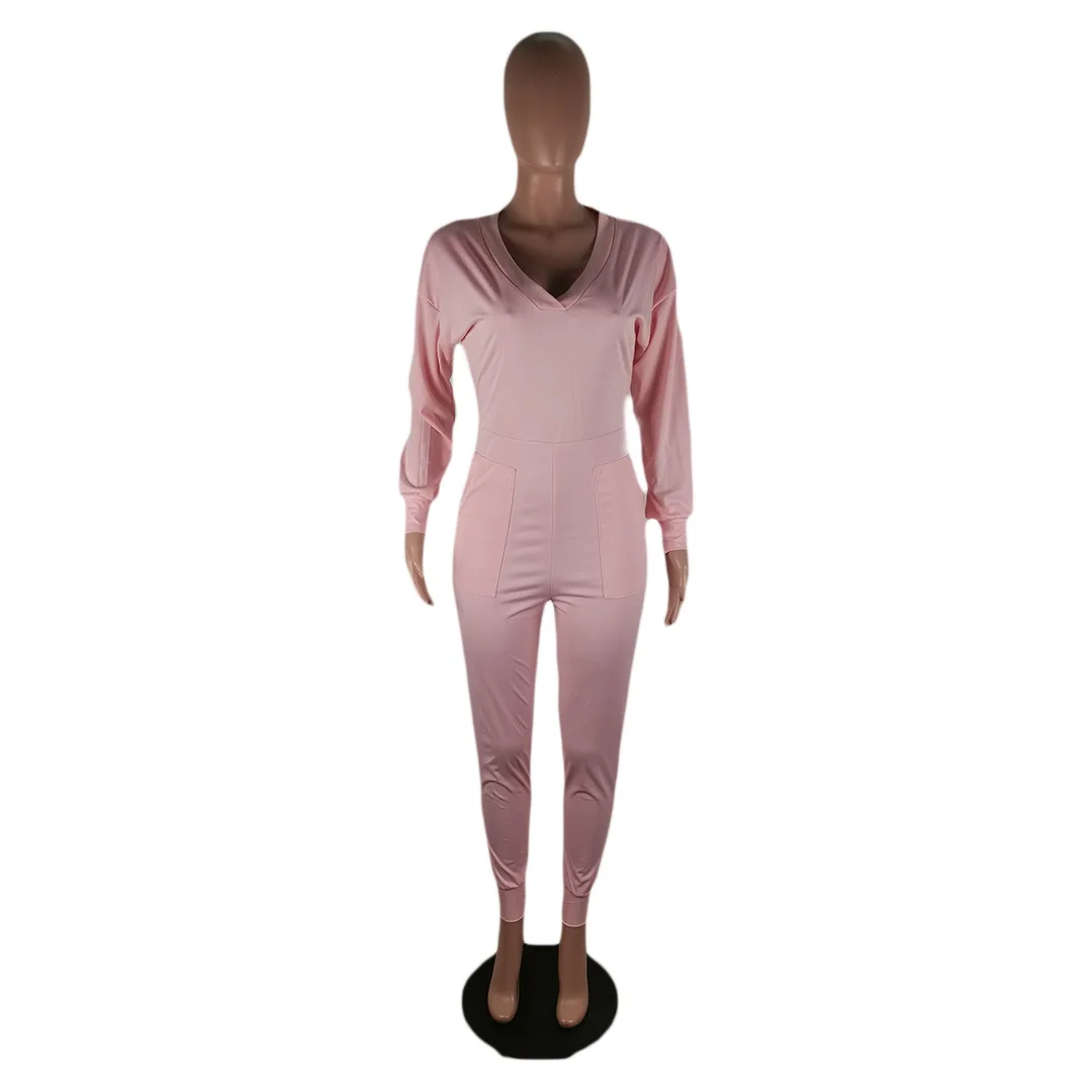 

Cutubly Off Shoulder Sexy Jumpsuit Solid Women Jumpsuit New V-Neck Long Sleeve Rompers Fitness Casual Jumpsuits Playsuit Overall