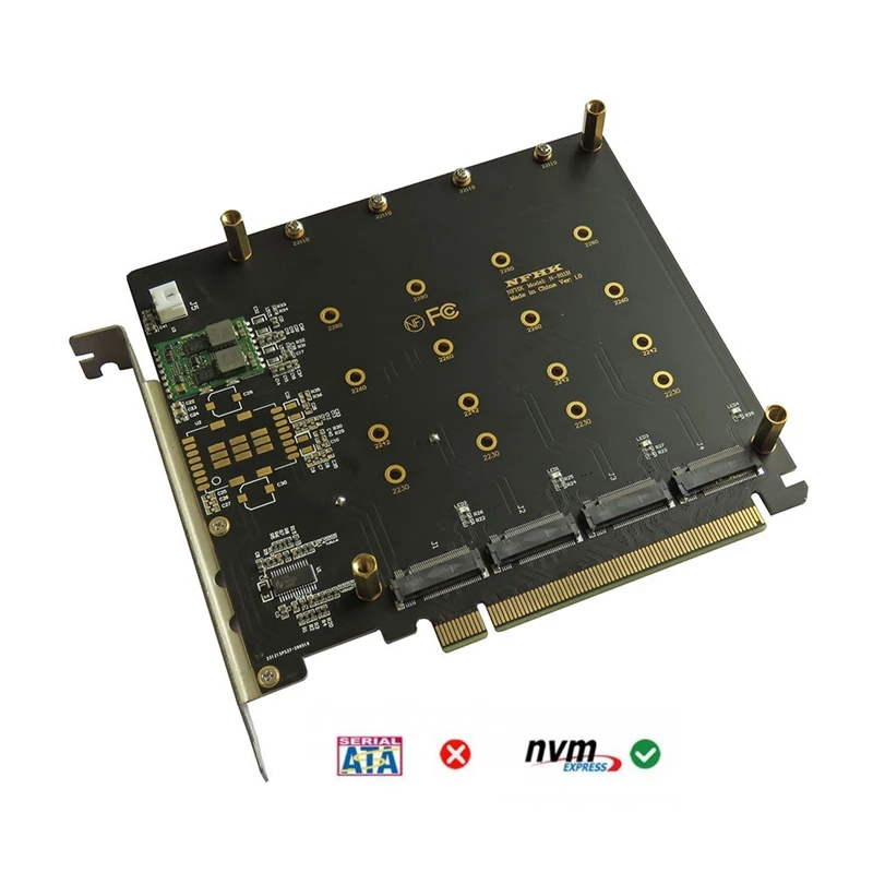 

4X NVME M.2 AHCI to PCI-E Express 3.0 Gen3 X16 Raid Card with Fan VROC Raid 0 Hyper Adapter