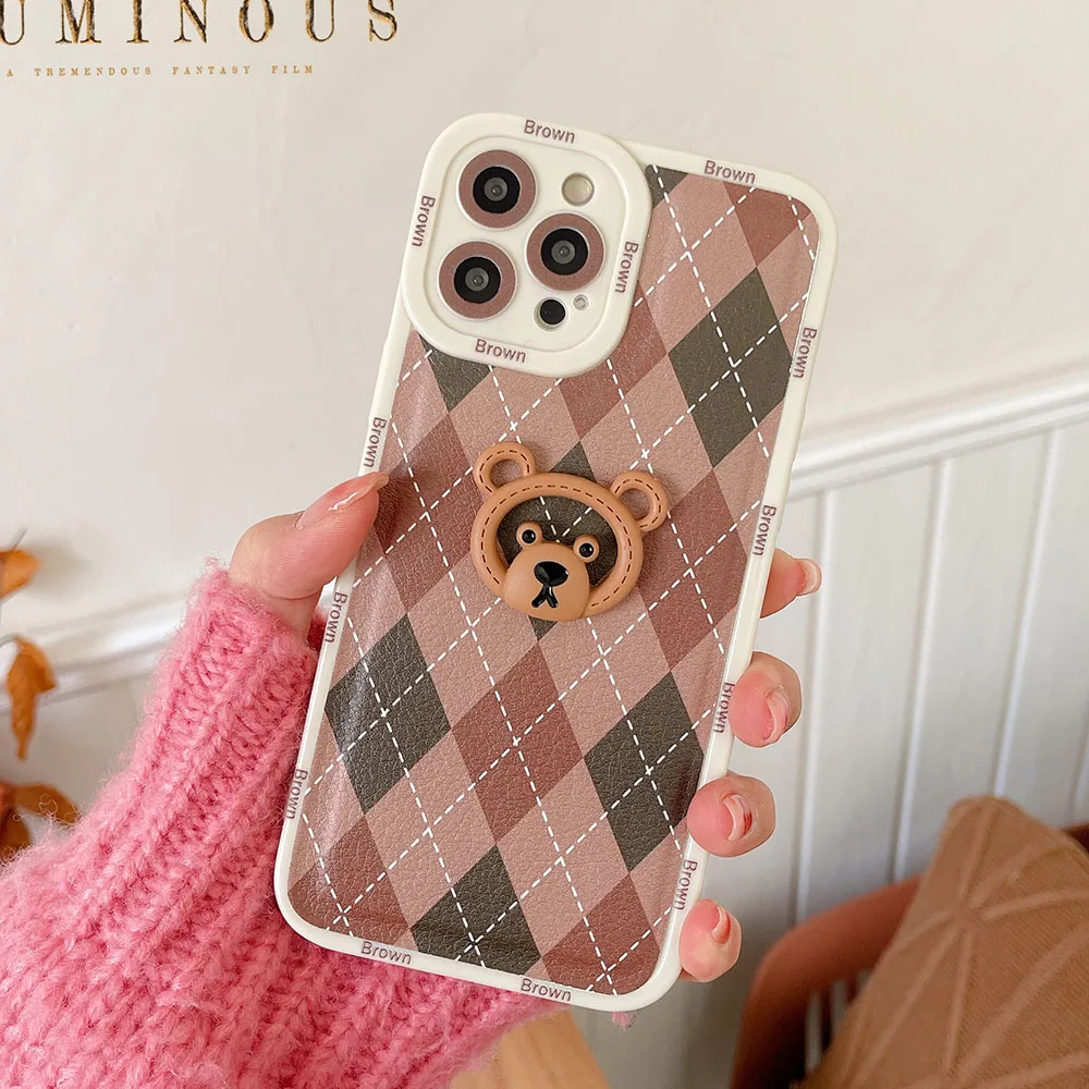 

Angel Eyes Cute Cartoon Rhomboid bear Case Vintage Leather Cover