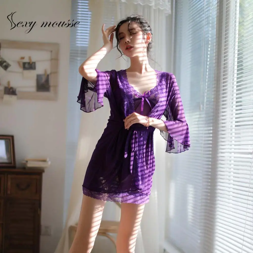 

sexy mousse sloth Three-piece suit Women lace Nightgown underwear nightdress Stretch Sleepwear lace Lingerie Nightwear sleepwear