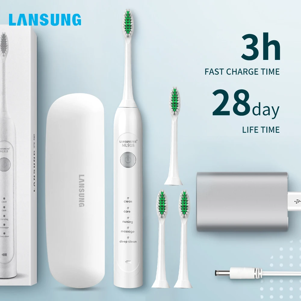 Ультразвуковая электрическая зубная щетка Lansung с зарядкой от USB для взрослых