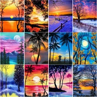 new 5d diy diamond painting sunset tree diamond embroidery scenery cross stitch full square round drill crafts home decor gift