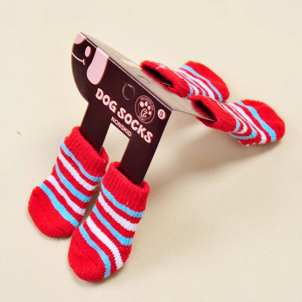 

Hot Sale 4Pcs 2 Pair Anti-Slip Dog Socks Cute Pink Colorful Knit Weave Pet Socks Cotton Warm Skid Bottom Puppy Socks for Pet Dog