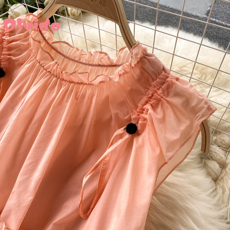 

Large Size Chiffon Solid Color Casual Dress Summer New Light Sweet A-Line Loose Ruffled First Love Dress Holiday Beach Skirt Y2k