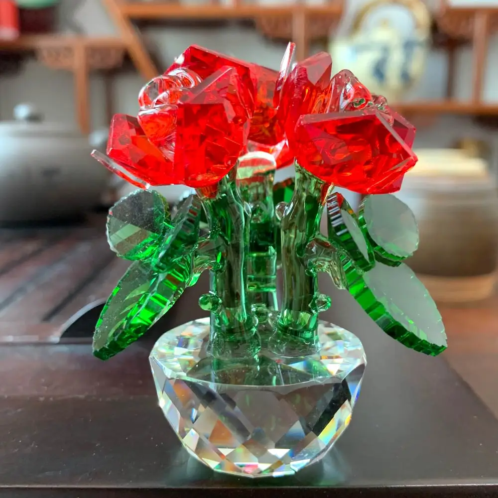 6 цветов, Хрустальные Фигурки цветов розы, скульптура букета, украшение для дома, автомобиля, Декор, подарок на свадьбу, День святого Валентина