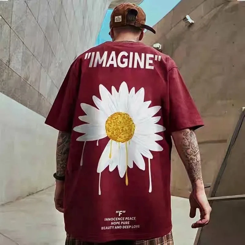 

summer Men high street Hip hop flower tshirt short sleeve Street dance big sales skateboard plus size loose hipster tees