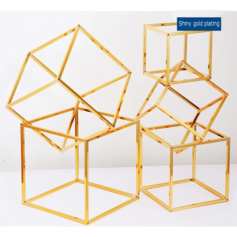 Квадратная Металлическая Свадебная подставка с блестящим золотым покрытием