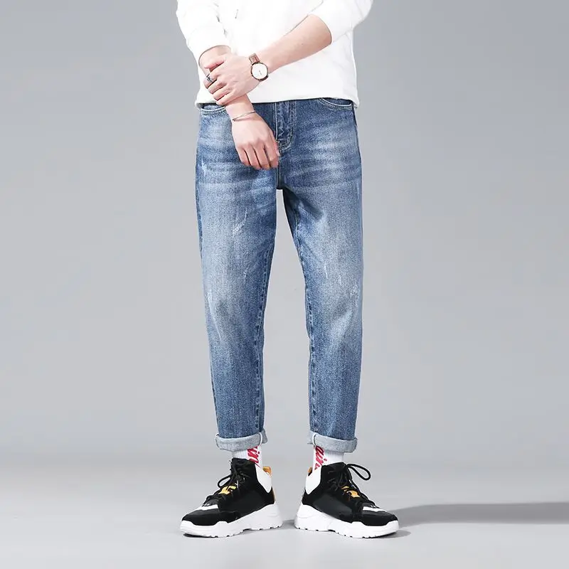 

Spring 2021 new men's jeans straight leg casual pants men Korean version of the trend of nine pants