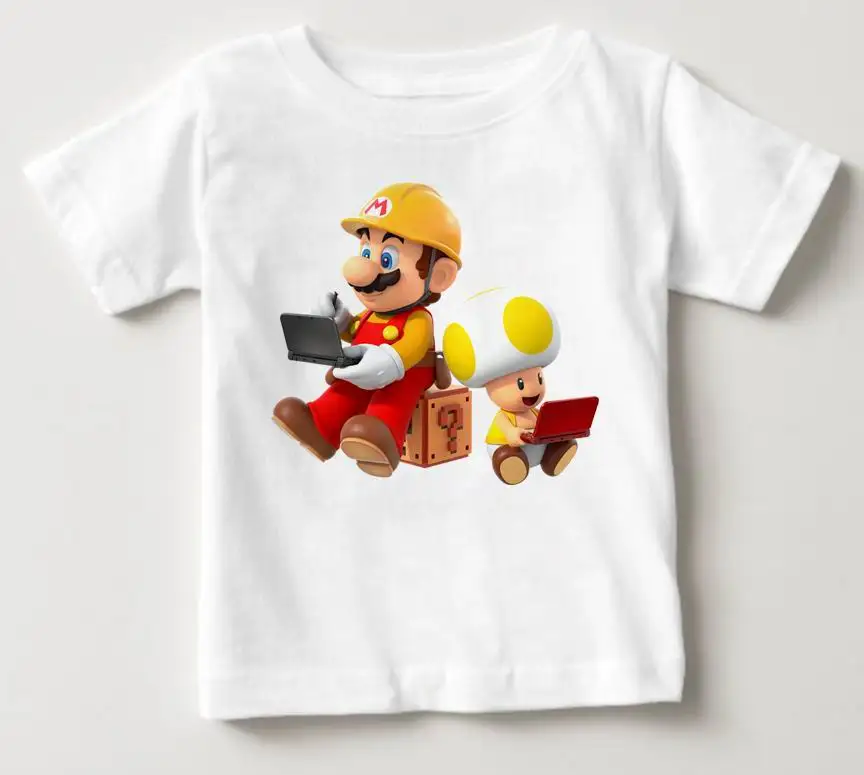 white T-shirt Одежда для малышей Лидер продаж, Детская футболка с принтом «Братья Супер Марио» летняя модная одежда с короткими рукавами для маленьких мальчиков и девочек - Цвет: white T-shirt