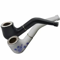 handheld mini tobacco pipe retro blue white pattern smoking pipe resin bent pipe cigarette holder filter for beginner smoke tool