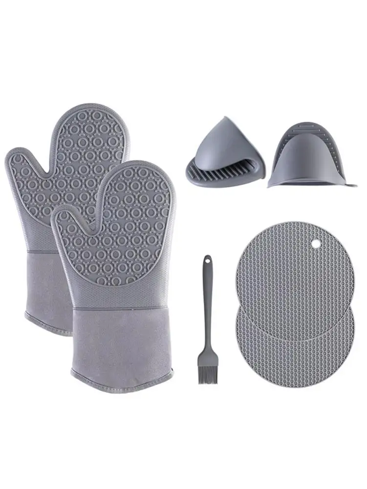 

7pcs/set Multifunctional Heat Resistant Silicone Non-slip Durable Oven Pot Microwave Gloves Potholder Kitchen Cooking Supplies