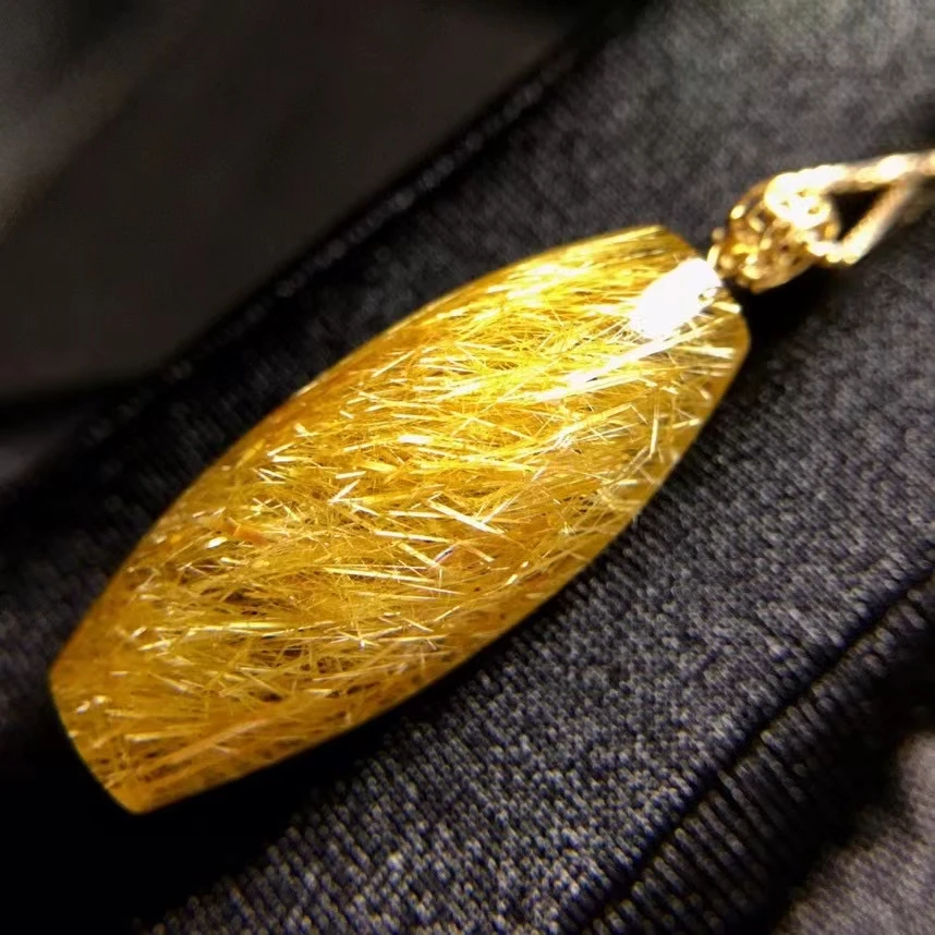 Genuine Natural Gold Rutilated Quartz Barrel Pendant Brazil 26.1*11.4*10.7mm Wealthy Women Men Jewelry AAAAAAA | Украшения и