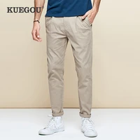 kuegou 2021 autumn cotton black solid casual pants men long classic trousers for male wear slim vintage work brand clothing 9792